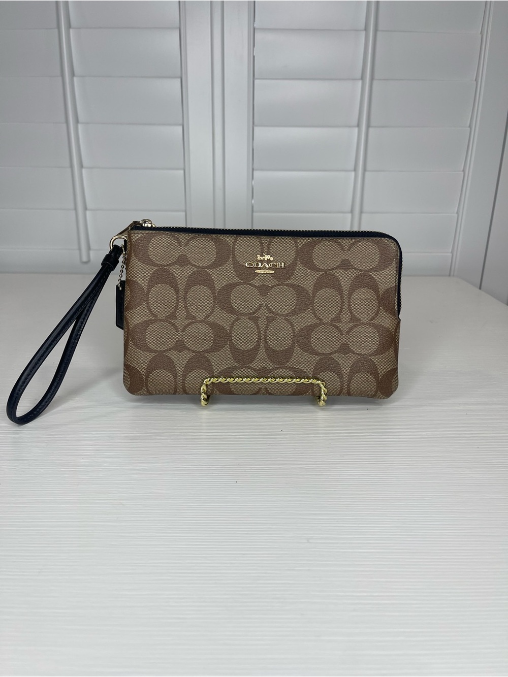 Coach Double Zip Signature Coated Canvas Wristlet